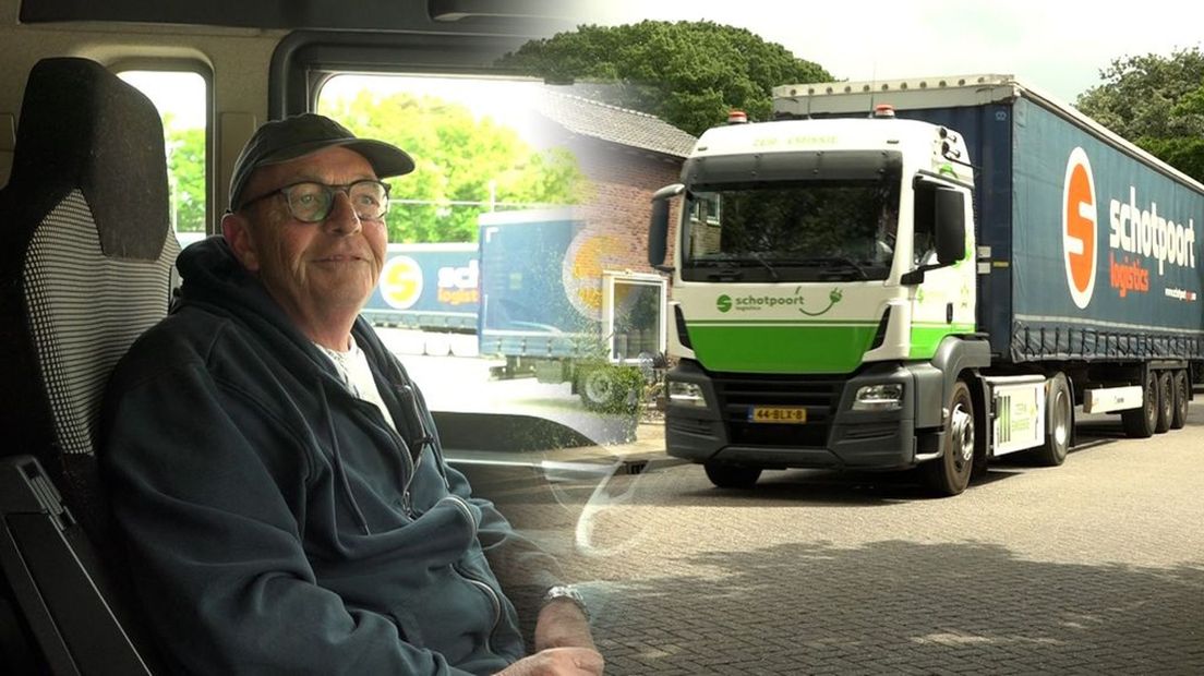 Chauffeur Hans Pasman rijdt op een elektrische truck.