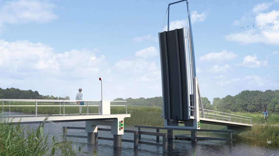 De nieuwe ophaalbrug voor fietsers en wandelaars, die veel duurder wordt (afbeelding: ipv Delft)