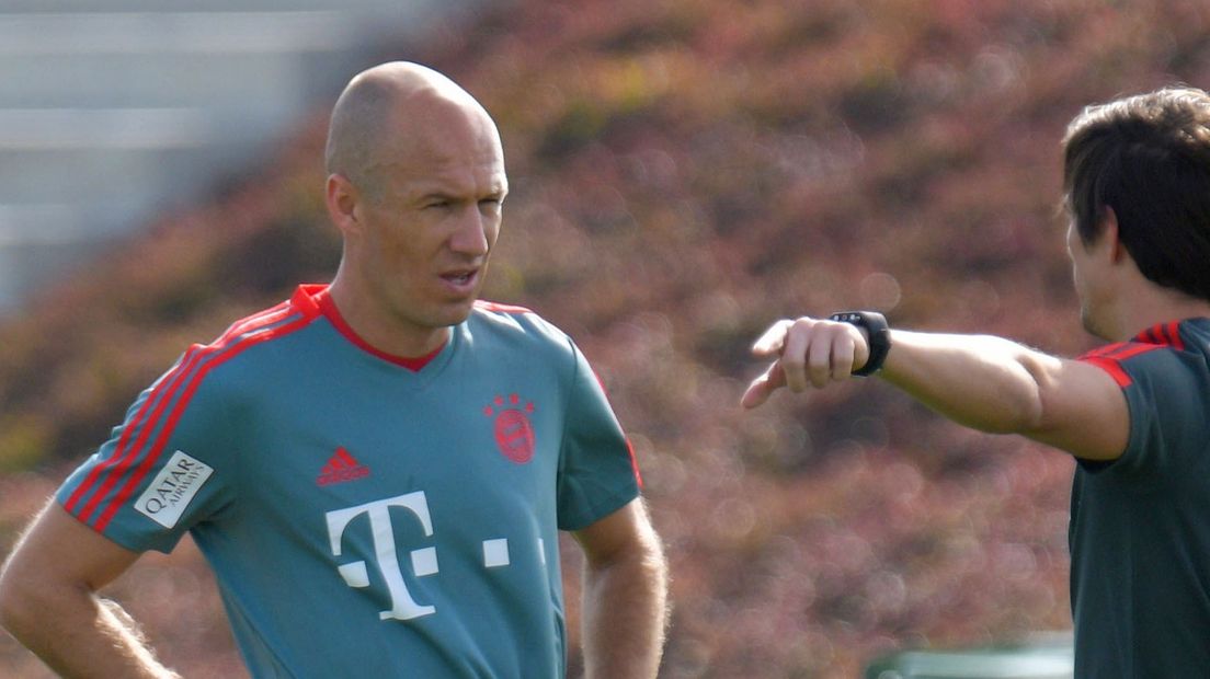 Arjen Robben op een training van Bayern München