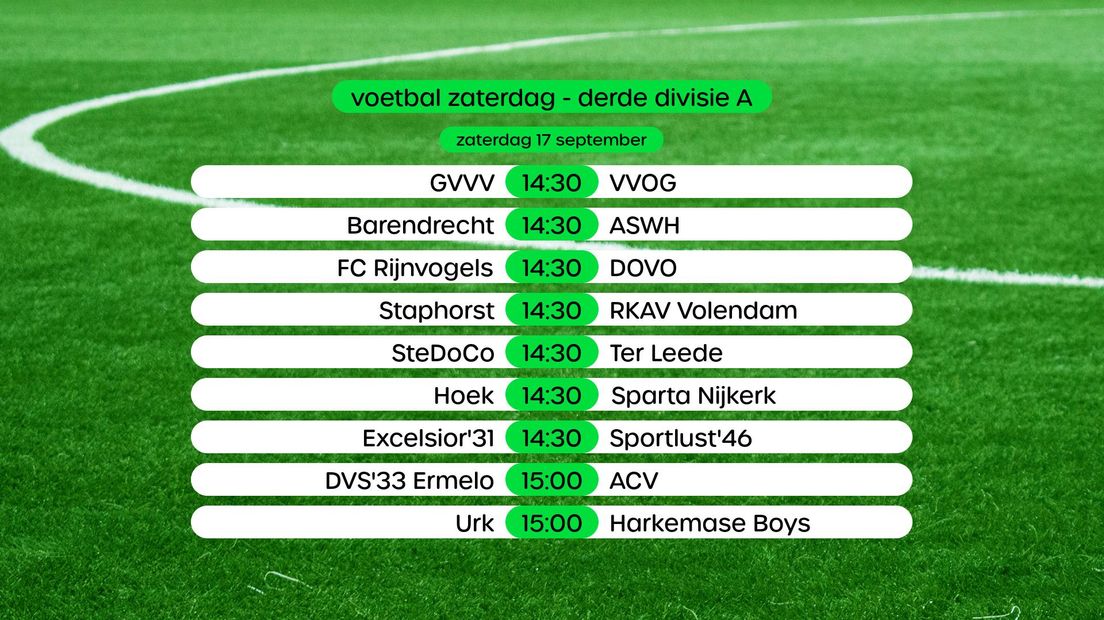 Programma Derde Divisie A, swipe voor stand