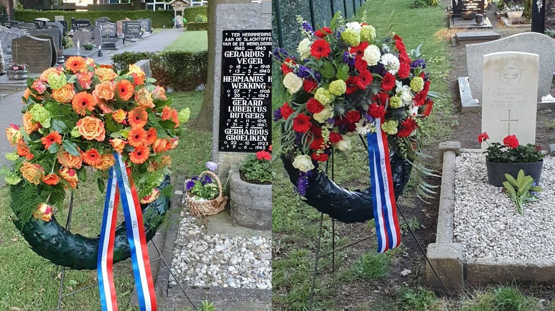 De kransen die werden geplaatst bij graven in Lonneker