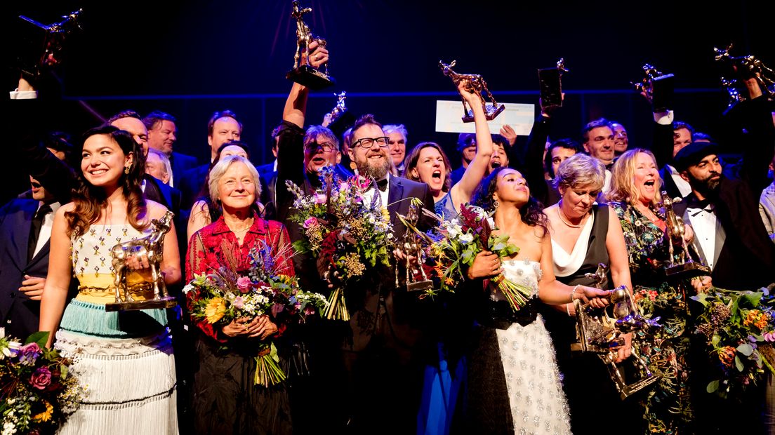 De Gouden Kalf-winnaars met helemaal links Abbey Hoes (Rechten: ANP Kippa/Remko de Waal)