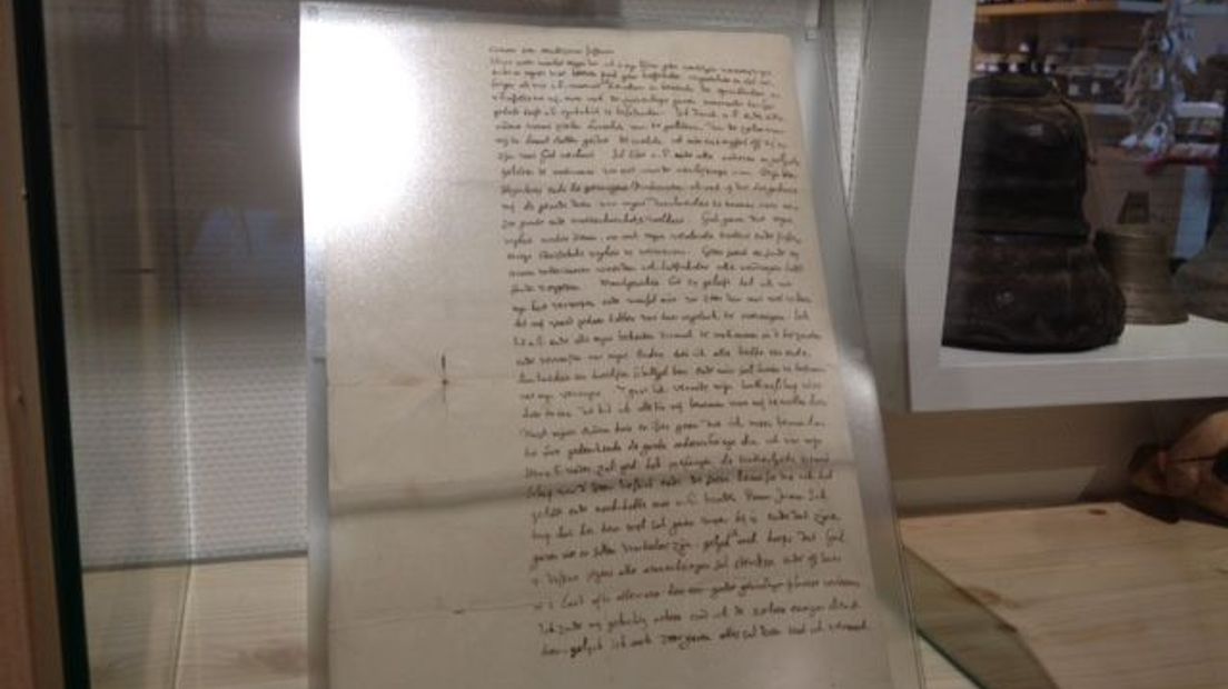 De kopie van de brief in het museum
