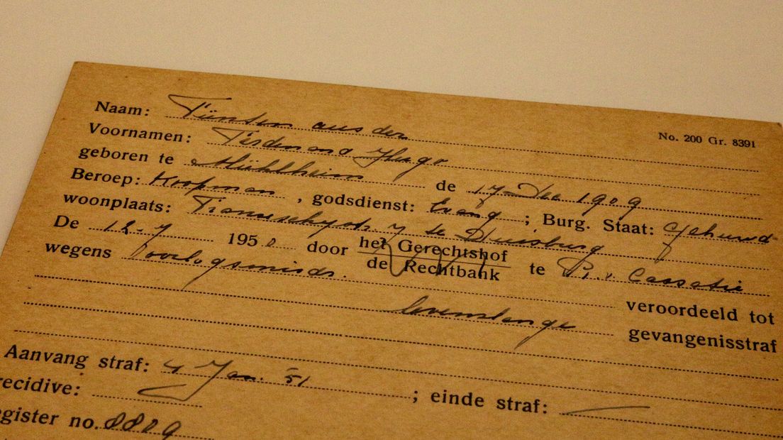 Het inschrijfkaartje van Ferdinand aus der Fünten in Veenhuizen