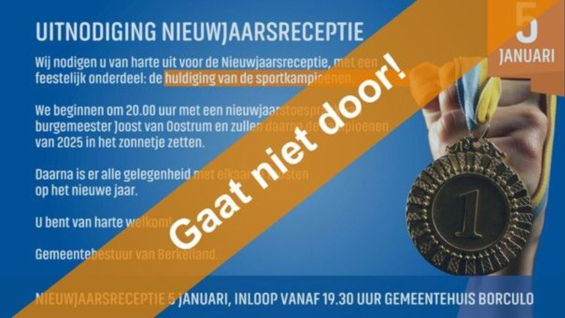 Nieuwjaarsreceptie gemeente Berkelland gaat niet door.