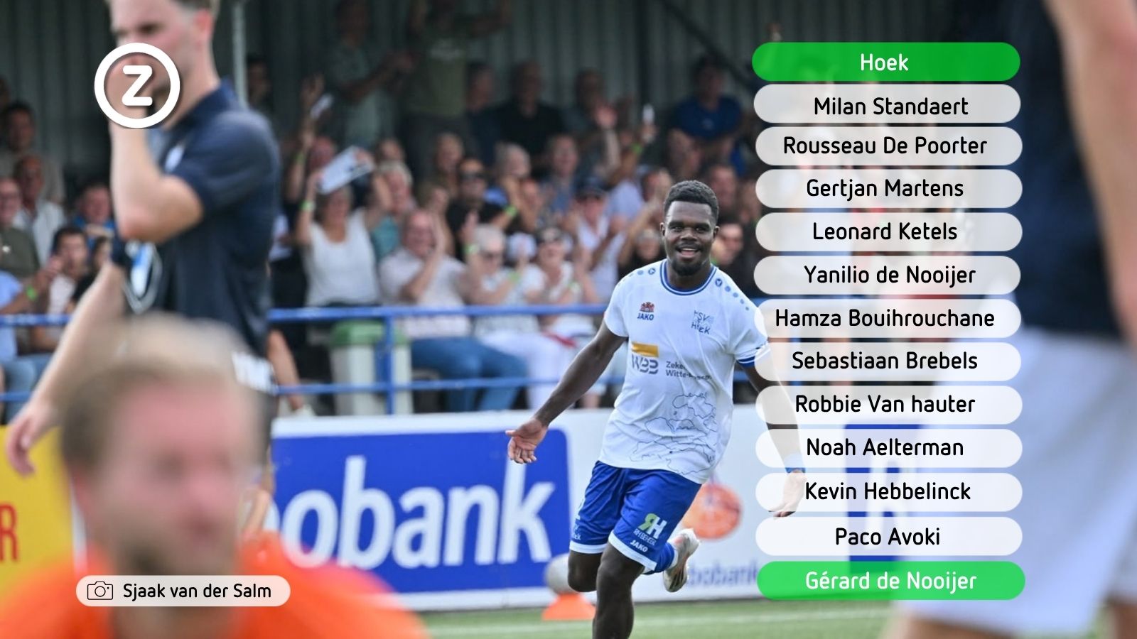 De opstelling van Hoek voor de uitwedstrijd tegen Jong Sparta Rotterdam