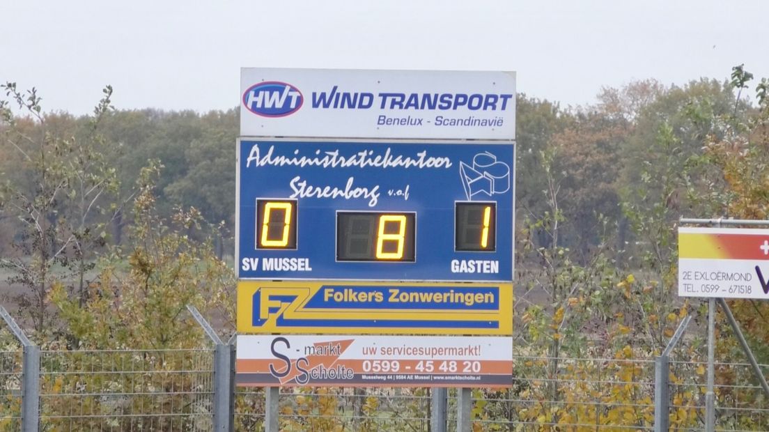 Gelukkig stond het scorebord op tijd aan in Mussel (Rechten: RTV Drenthe/Stijn Steenhuis)