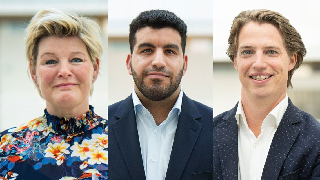 Van links naar rechts: Wethouder Marielle Vavier (GroenLinks), Yousef Assad (D66) en Rutger de Ridder (VVD)