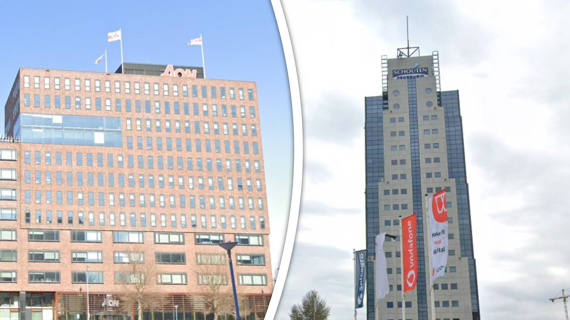 Verzekeraars AON (l) in Rotterdam en Schouten (r) in Capelle liggen in de clinch met elkaar.