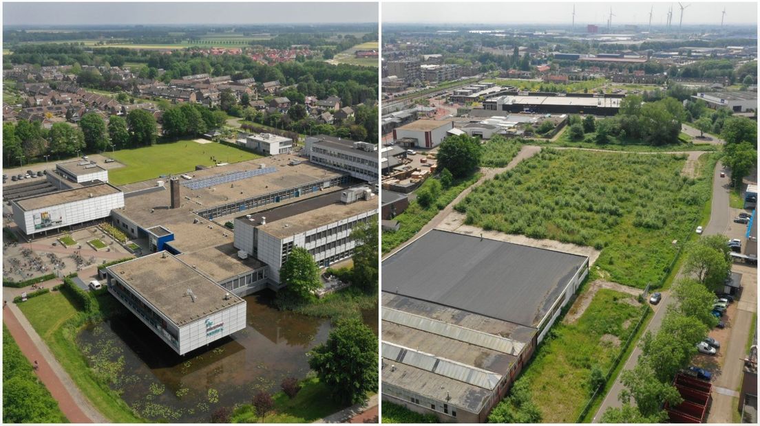 Links: de huidige plek aan de Van Heeckerenlaan, rechts: bedrijventerrein Holwert-Midden