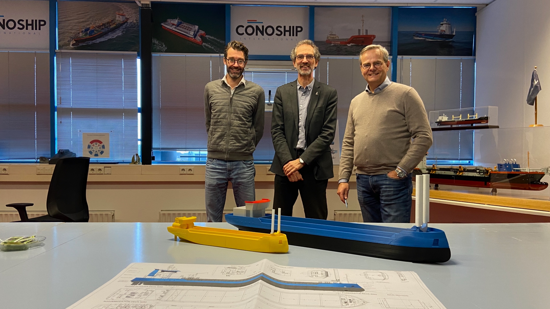 Conoship-directeuren Jan Jaap Nieuwenhuis, Guus van der Bles, Maarten Sickler (v.l.n.r)
