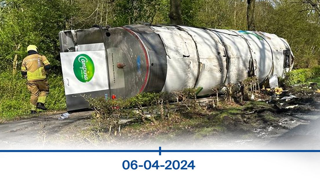 Een gekantelde melkwagen bij Surhuizum
