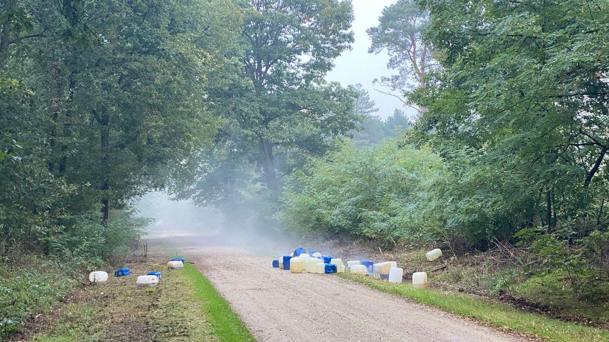 Dampende vaten gedumpt in bos Meterik: deel van bos afgezet