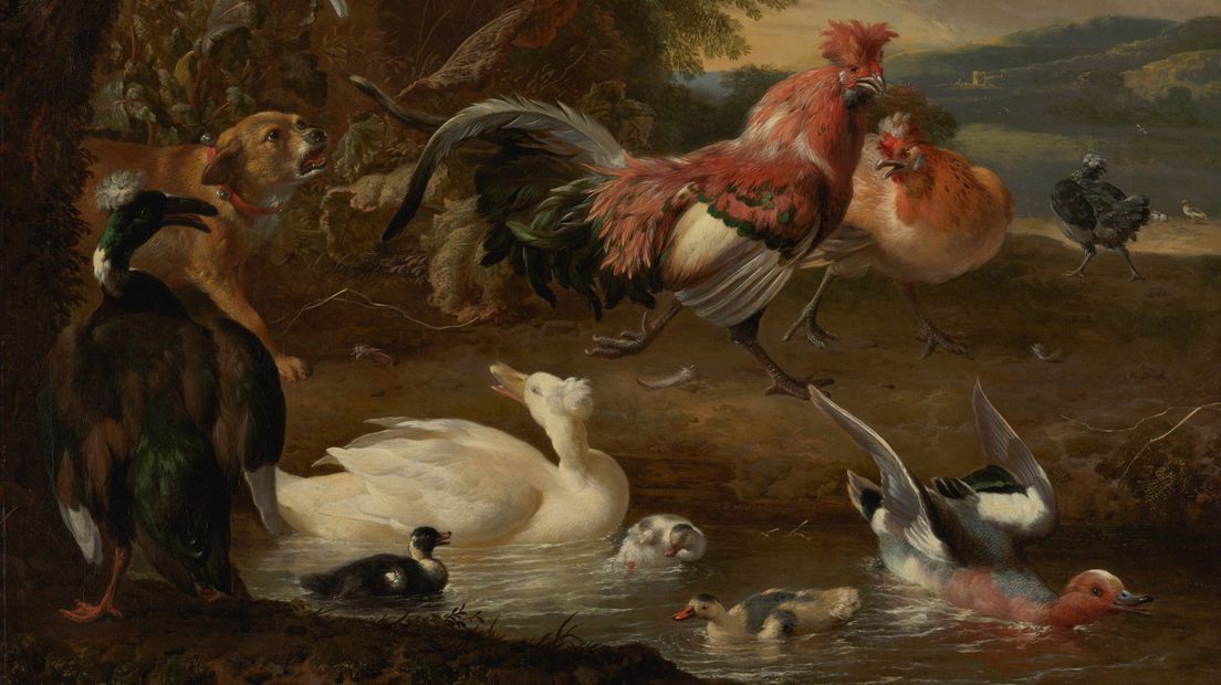 Een uitsnede van het schilderij Kippen en eenden uit