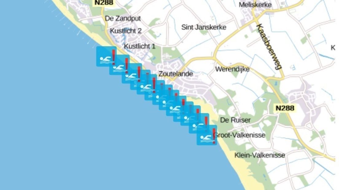 Het negatief zwemadvies geldt voor de kust van Zoutelande.