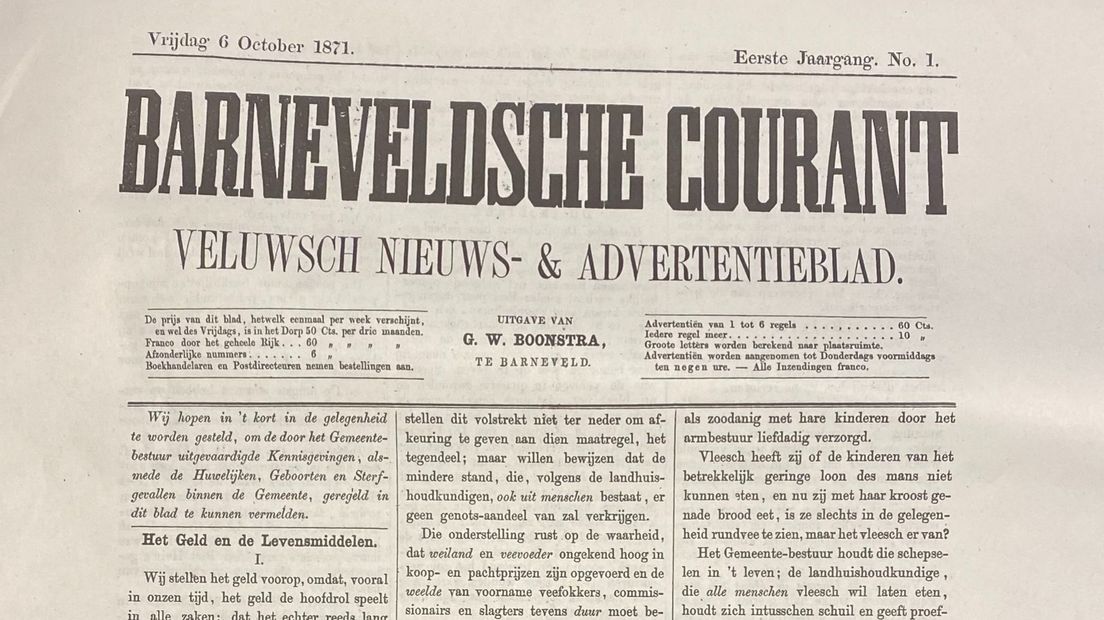 De eerste editie van de Barneveldse Krant.
