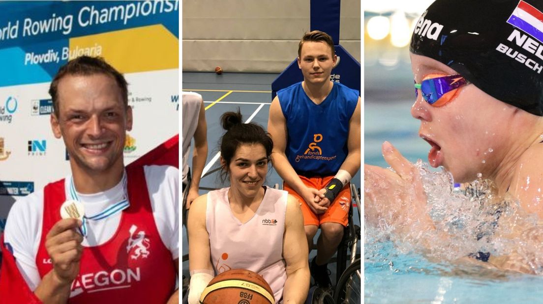 De genomineerden voor Sporter van het jaar (lich. beperking) Corné de Koning, Sylvana van Hees en Lieke Duijnkerke