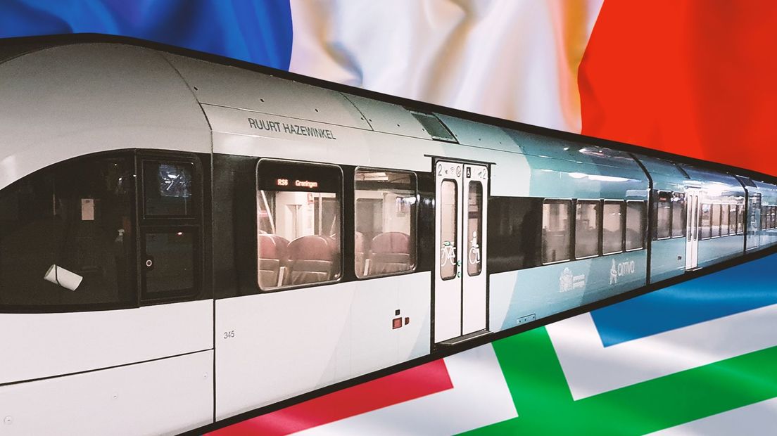 Arriva-trein met Groningse en Franse vlag