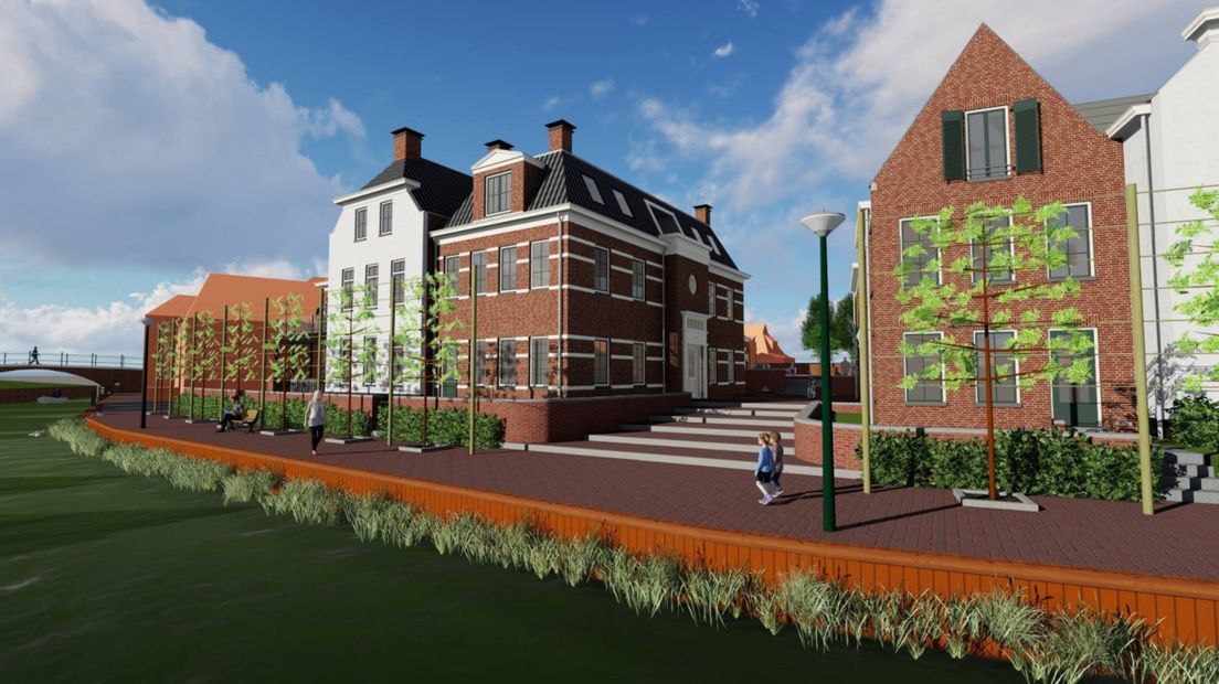 Impressie van de woningen aan het Jaagpad op het Boogplein; linksachter De Boog