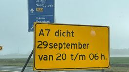 A7 ter hoogte van Bad Nieuweschans donderdagavond en -nacht gesloten