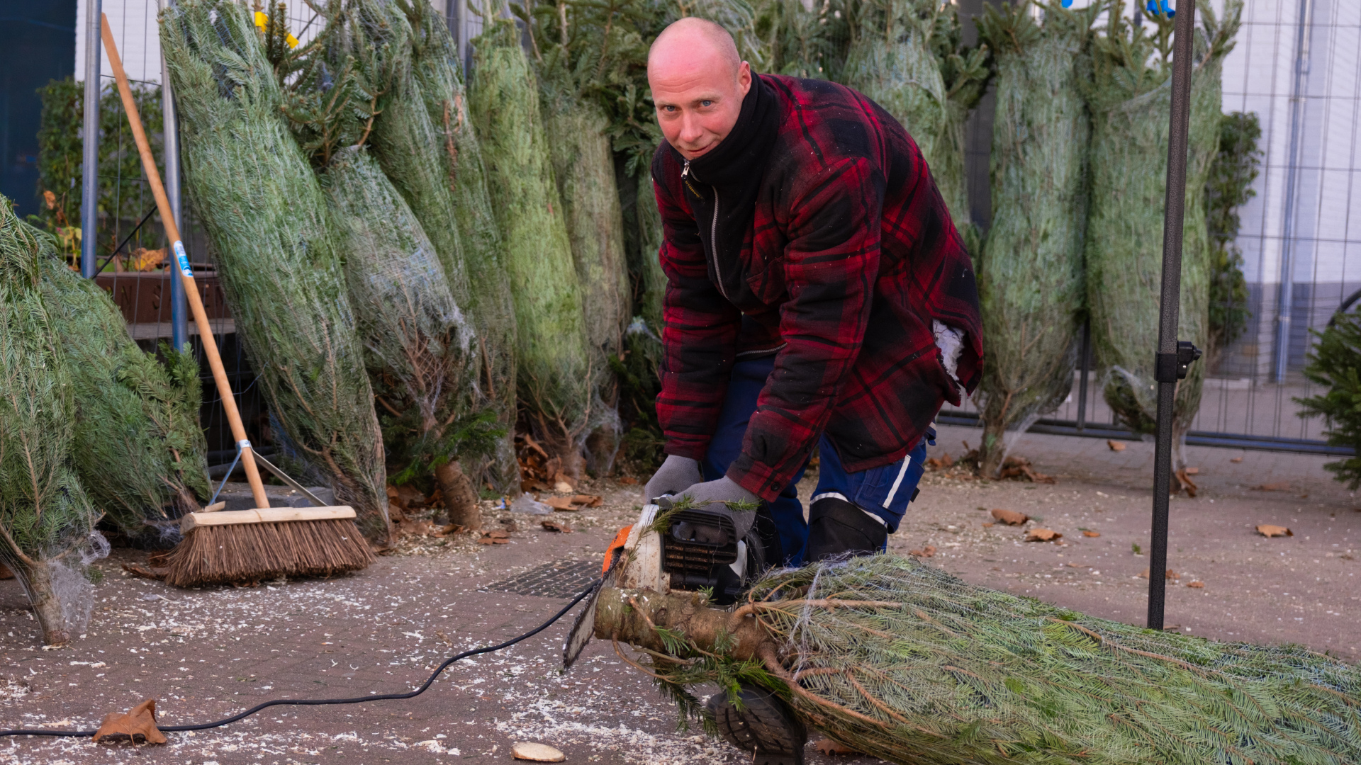 Hij zaagt, pakt in en bezorgt de bomen.