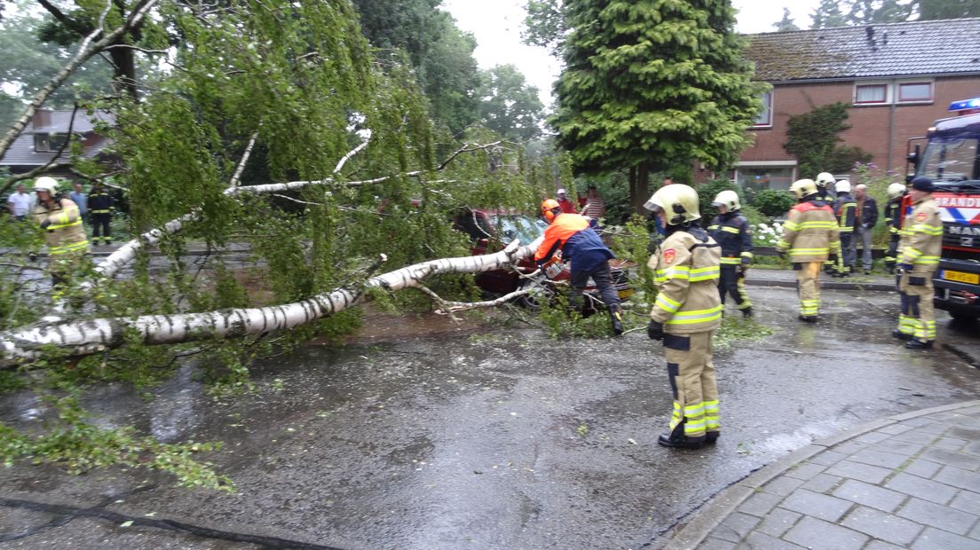 In Wolfheze is een 59-jarige man uit het Zuid-Hollandse Strijen om het leven gekomen doordat een boom op zijn auto viel. Dat gebeurde bij het Bilderberghotel. De man stond er met zijn auto stil, aldus de brandweer.