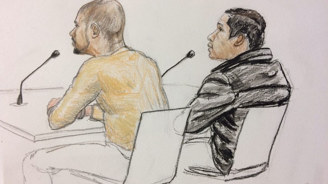 Admilson en Marcos R. tijdens het hoger beroep vorige week (tekening: Annet Zuurveen)