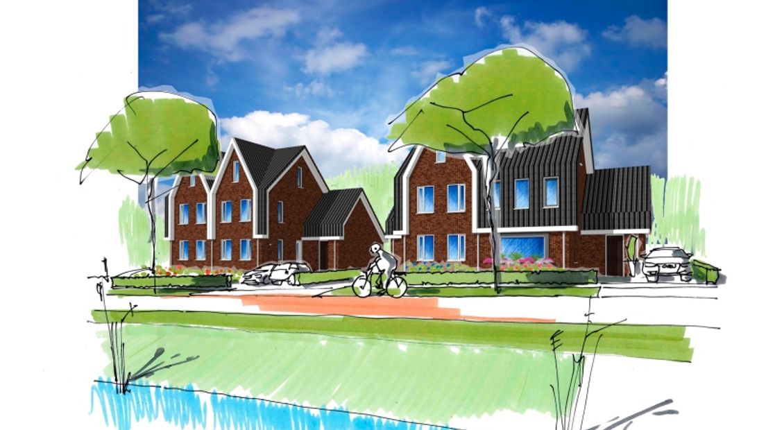 Een schets van de huizen op de website van Rubens Ontwikkeling BV