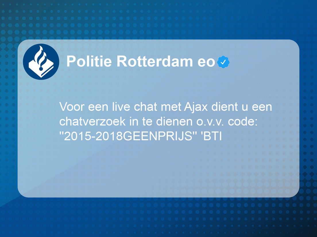 De eerste tweet van de webcaremedewerker van de politie Eenheid Rotterdam