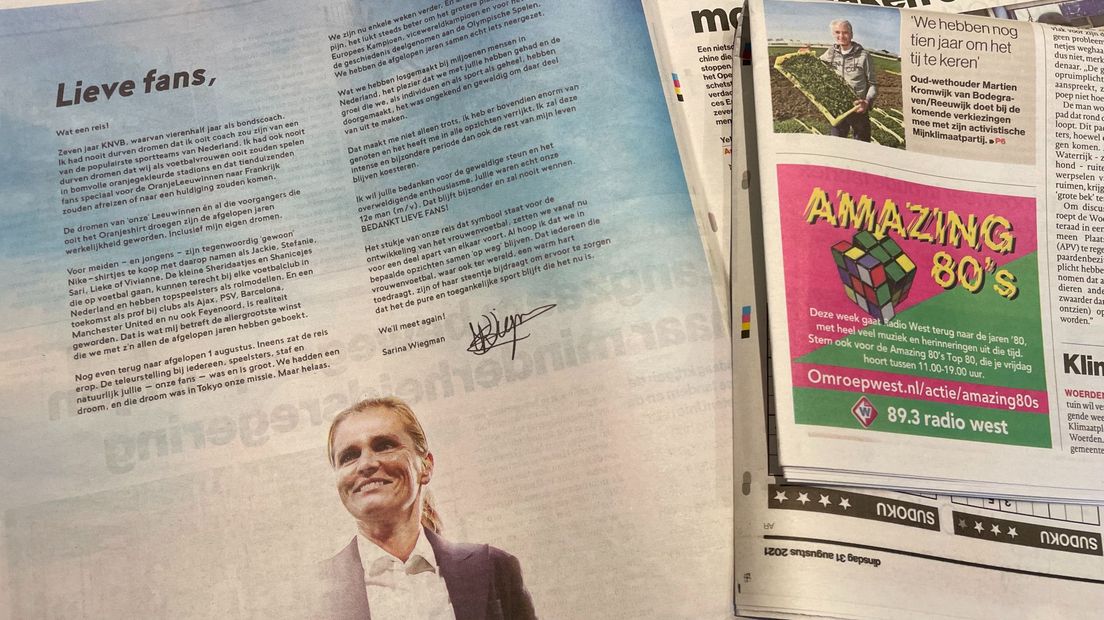 De advertentie van Wiegman in het AD