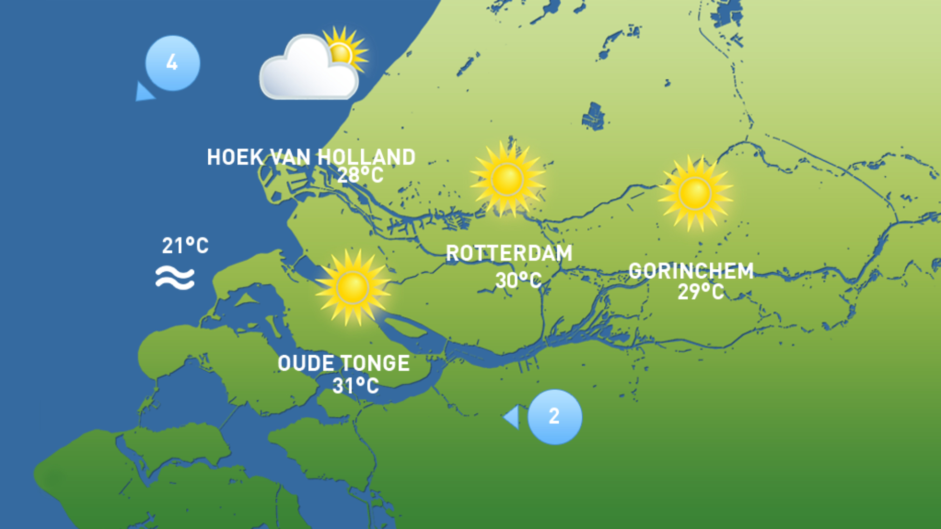 De weerkaart van woensdag 12 augustus