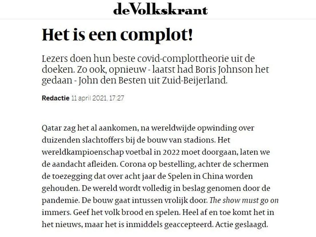 Een ingezonden brief John den Besten