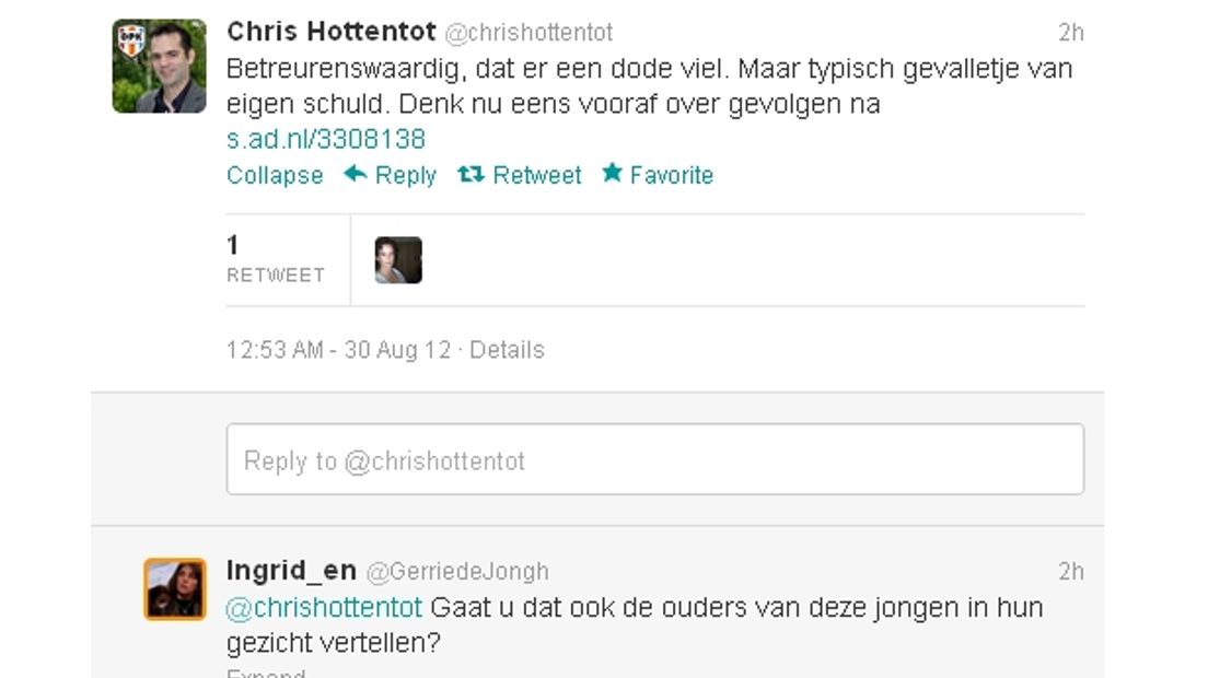 De tweet van Chris Hottentot