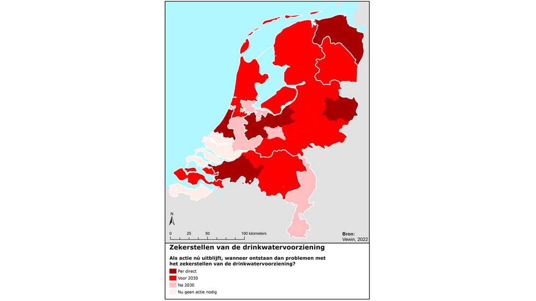 Op deze kaart zie je waar in Nederland de drinkwaterproblemen het grootst zijn