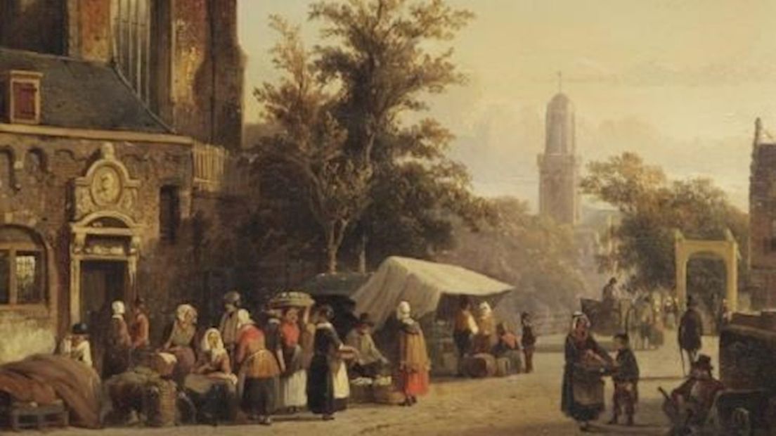 Schilderij 'Gezicht op Zwolle' van Cornelis Springer