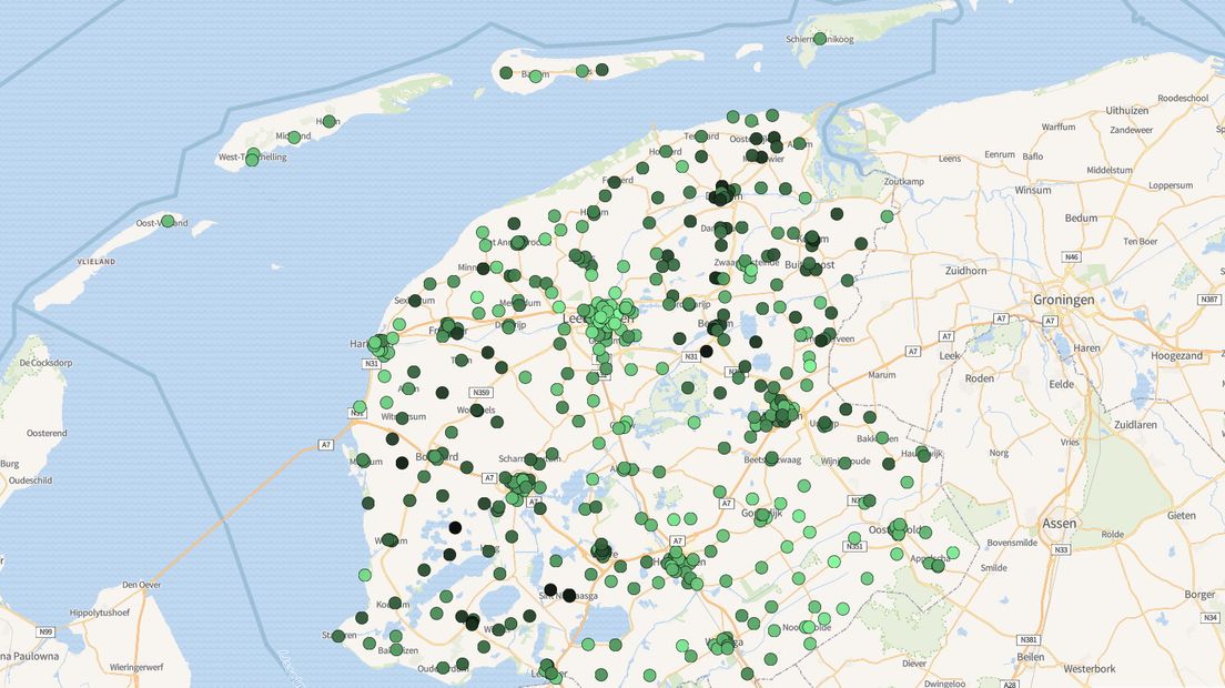 Hoe donkerder de kleur, hoe hoger het percentage CDA-stemmen