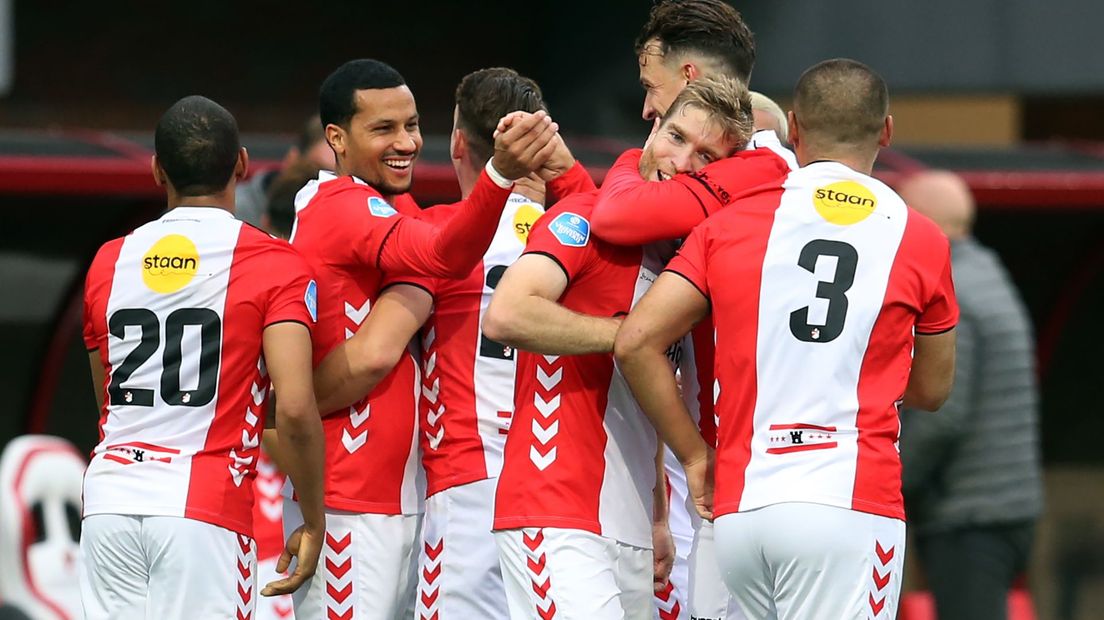 Spelers van FC Emmen juichen na een doelpunt (Rechten: ANP/Pieter Stam de Jonge)