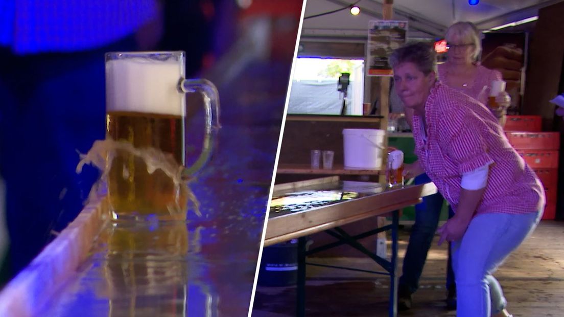 Het ging er fanatiek aan toe tijdens het bierpul schuiven.