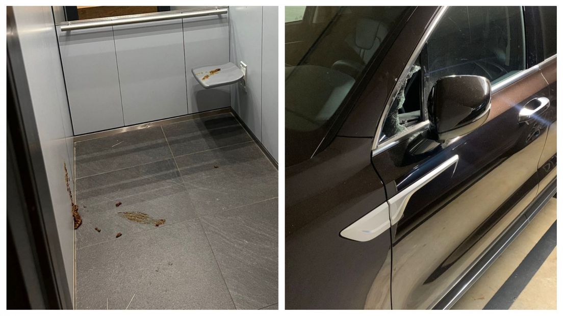 Poep in de lift en kapotte autoruit | Eigen foto's
