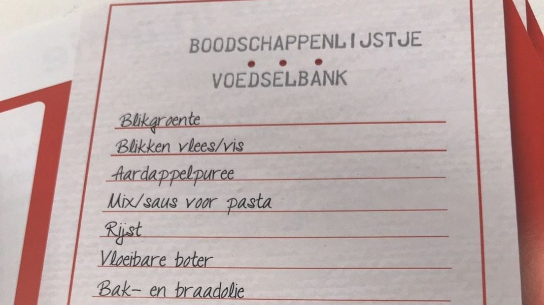 Boodschappenlijstje van de voedselbank (Rechten: RTV Drenthe/Margreet Gort)