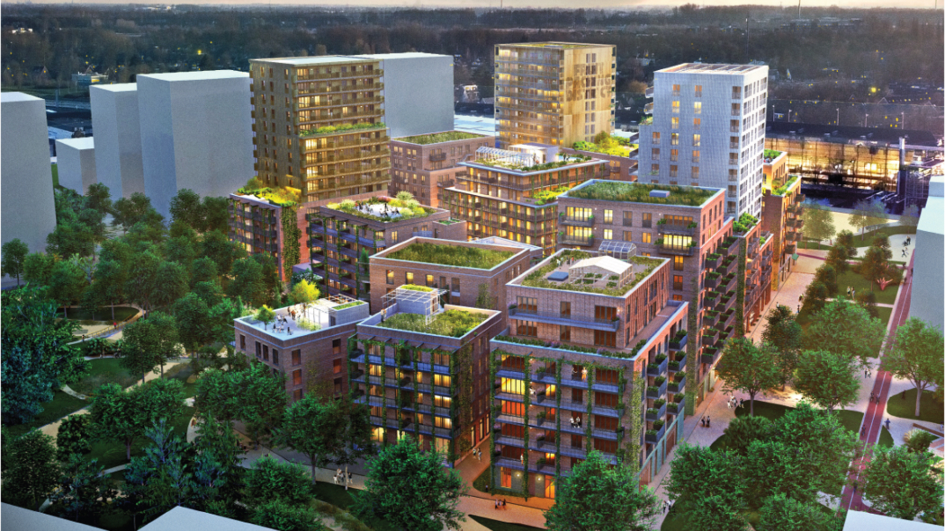 Artist impression van de eerste fase van het 'Fruitpacking District'