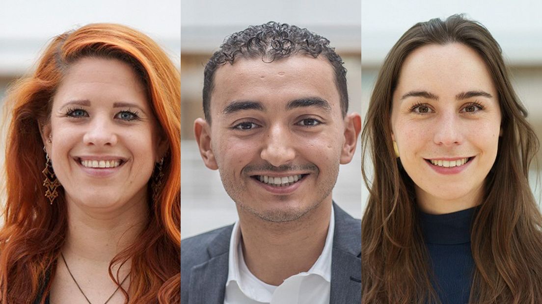 Leonie Gerritsen (PvdD), Samir Ahraui (PvdA) en Caroline Verduin (D66)