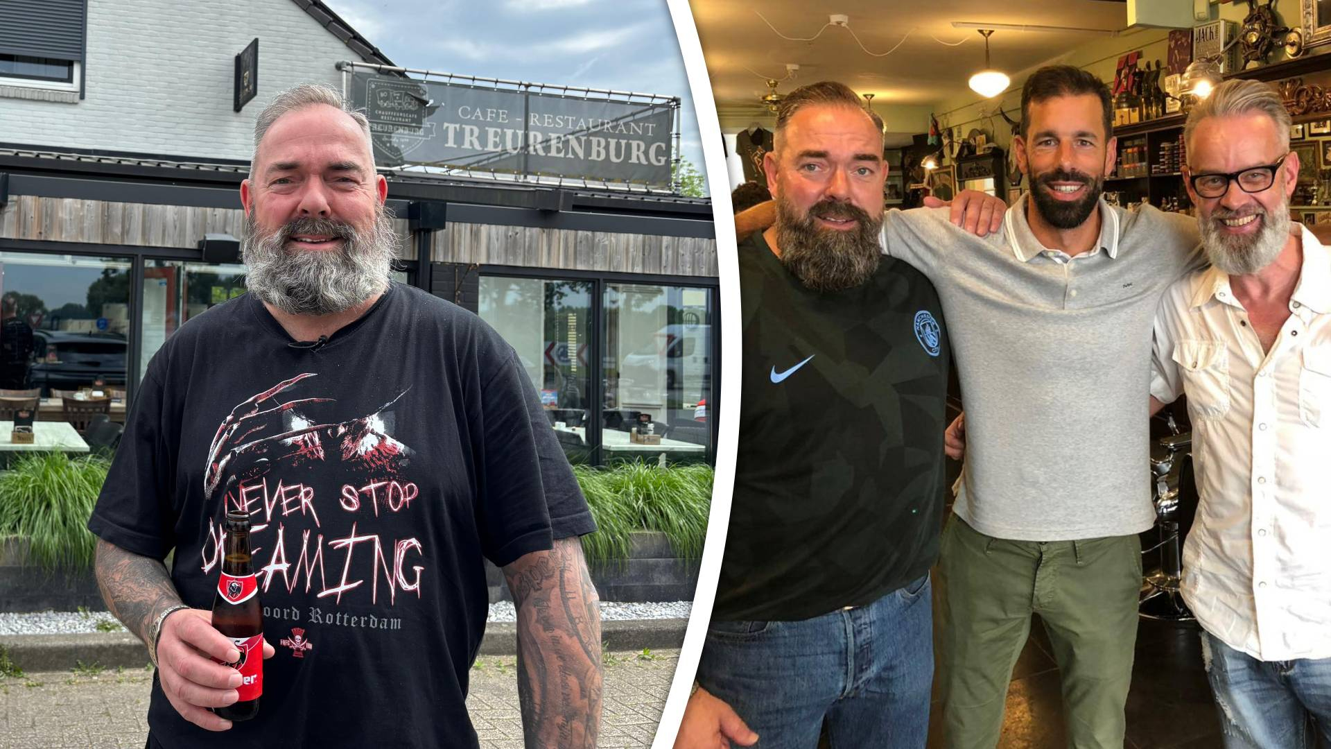 Joop van Nistelrooij voor zijn café Treurenburg en rechts met neefje Ruud