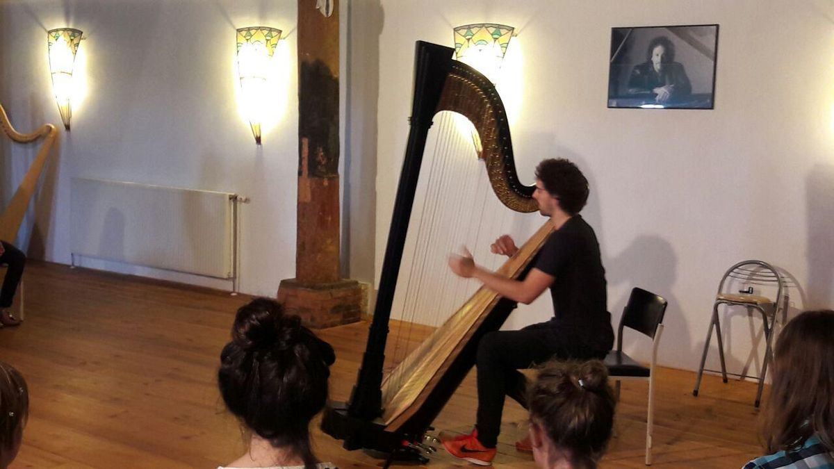 Harpist Remy van Kesteren geeft masterclass in Valthermond