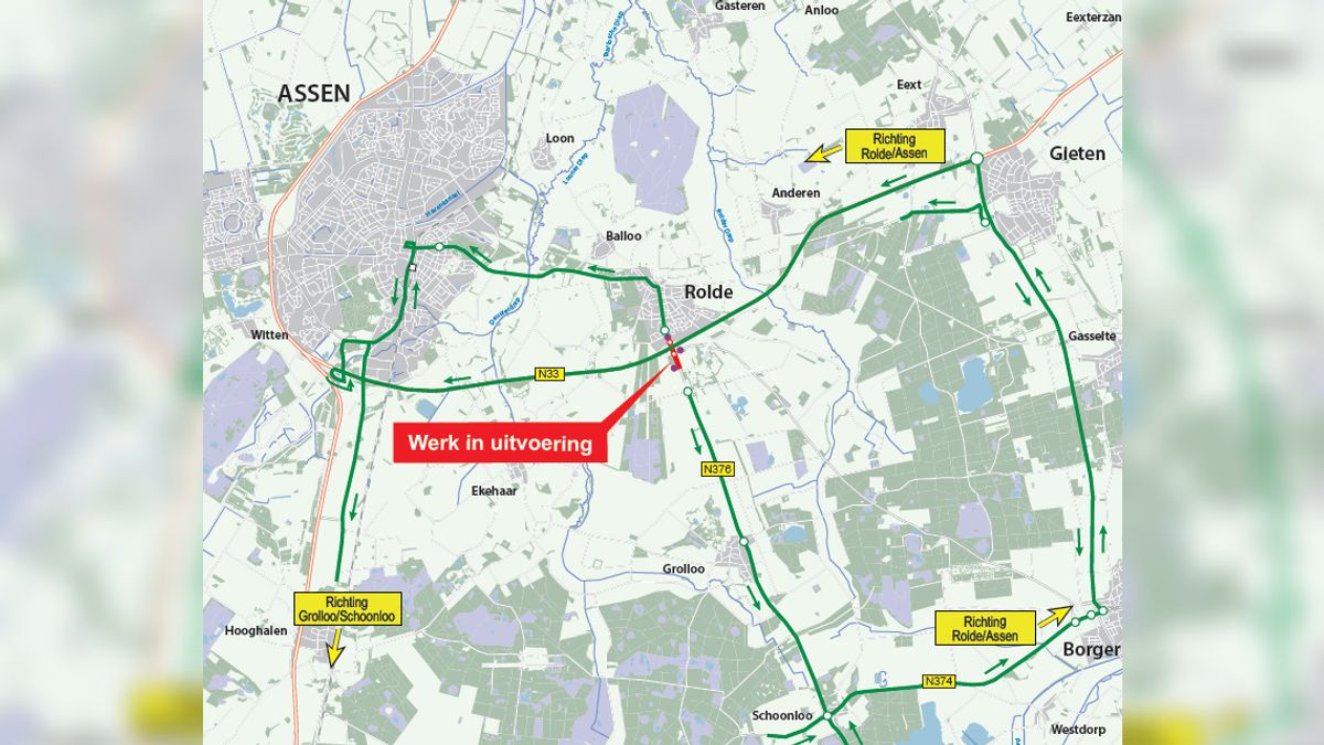 N376 tussen Rolde en Nooitgedacht afgesloten