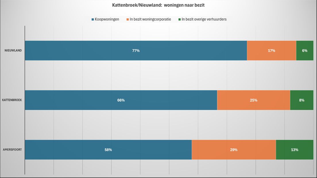 In de wijken Kattenbroek/Nieuwland is het percentage koopwoningen groter dan elders in de stad.