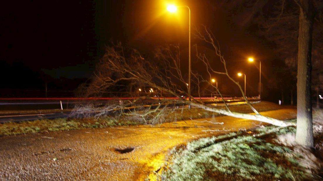 De parallelweg van de N35 tussen Mariënheem en Haarle werd geblokkeerd door een vallende boom