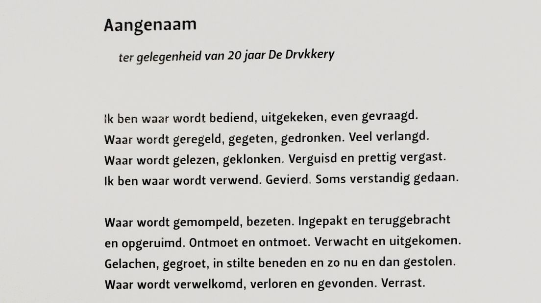 Fragment uit gedicht ter ere van 20-jarig bestaan van De Drvkkerij