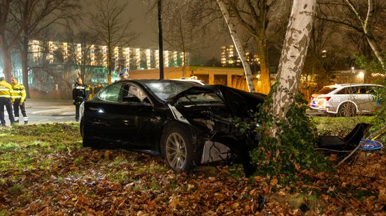 Tesla in de kreukels bij eenzijdig ongeluk. Tesla in de kreukels bij eenzijdig ongeluk.