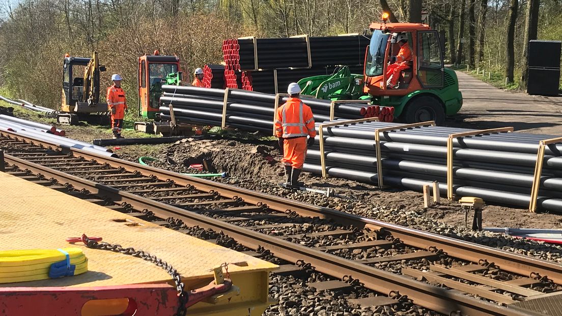 Werkzaamheden aan de trambaan in Nieuwegein